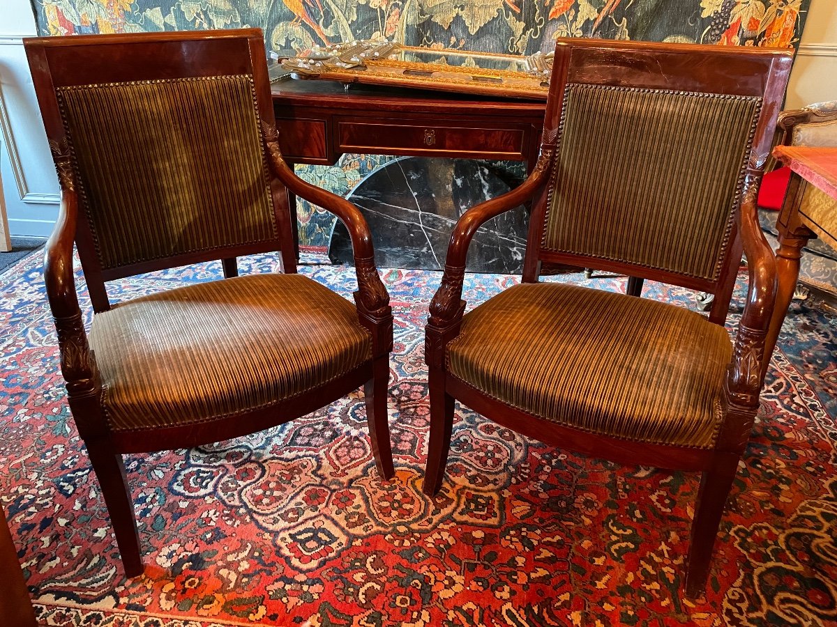 Pair Of Empire Style Mahogany Armchairs.