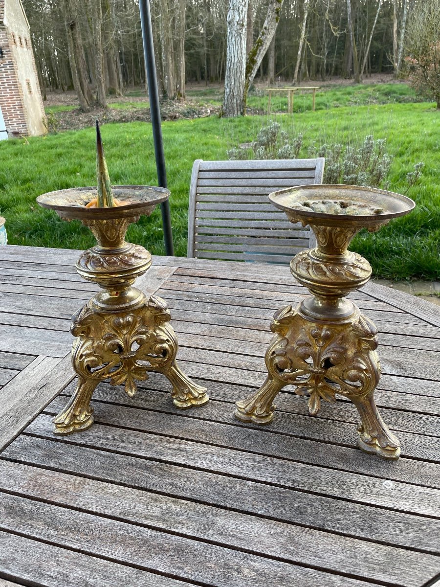 Pair Of Spades - Candlesticks In Gilt Bronze Renaissance Style.-photo-2