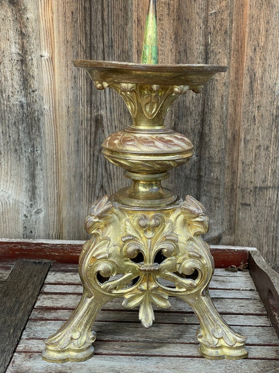 Pair Of Spades - Candlesticks In Gilt Bronze Renaissance Style.-photo-4