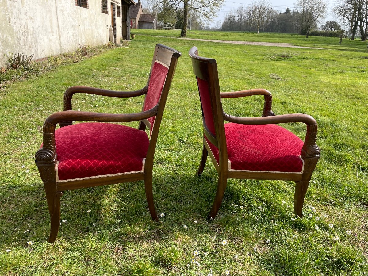 Pair Of Empire Style Armchairs In Mahogany.-photo-4