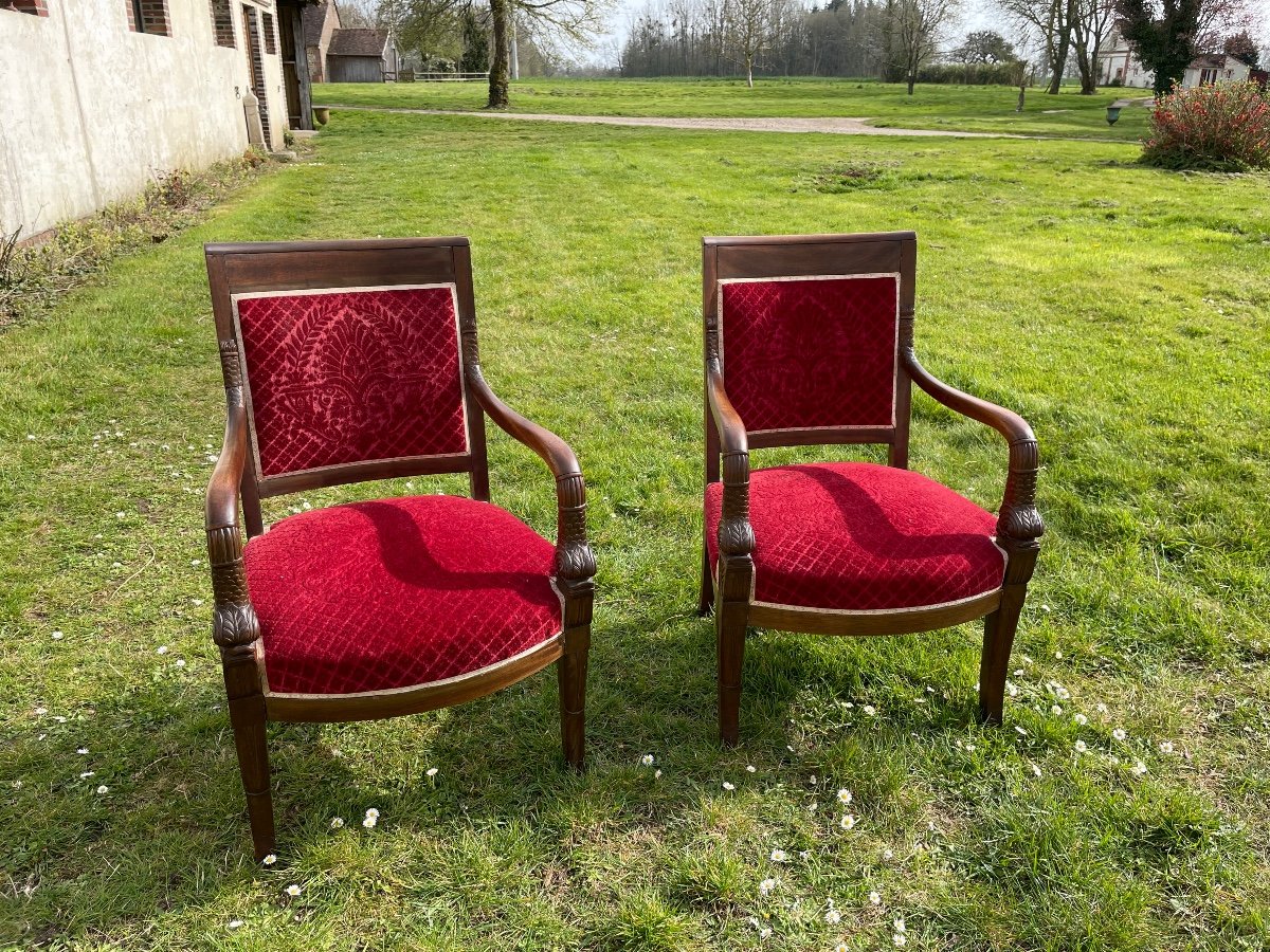 Pair Of Empire Style Armchairs In Mahogany.