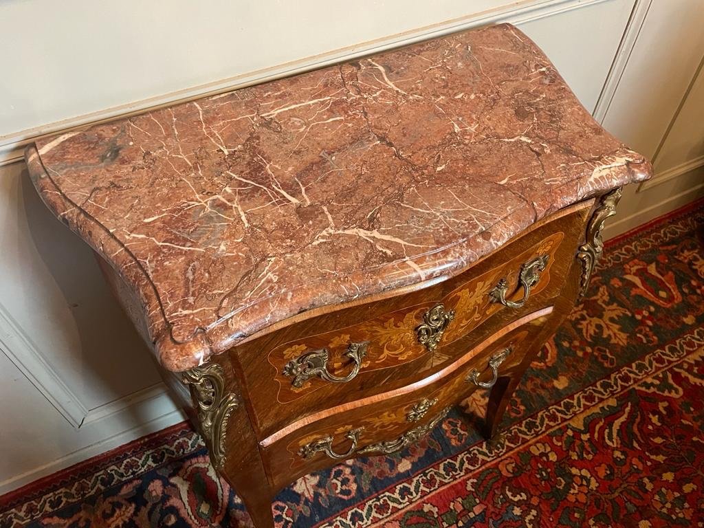 Louis XV Style Commode In Marquetry, Napoleon III Period.-photo-3