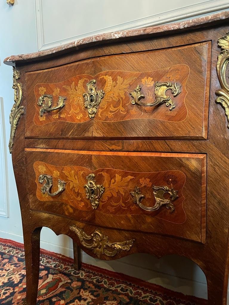 Louis XV Style Commode In Marquetry, Napoleon III Period.-photo-4