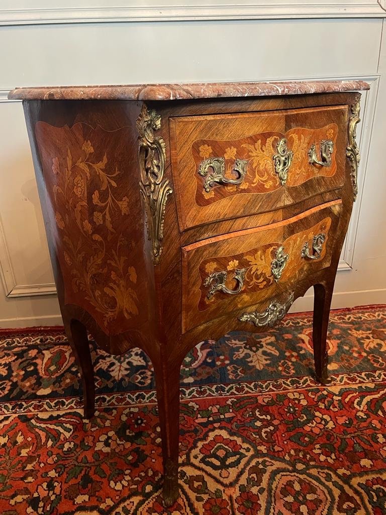 Louis XV Style Commode In Marquetry, Napoleon III Period.-photo-3