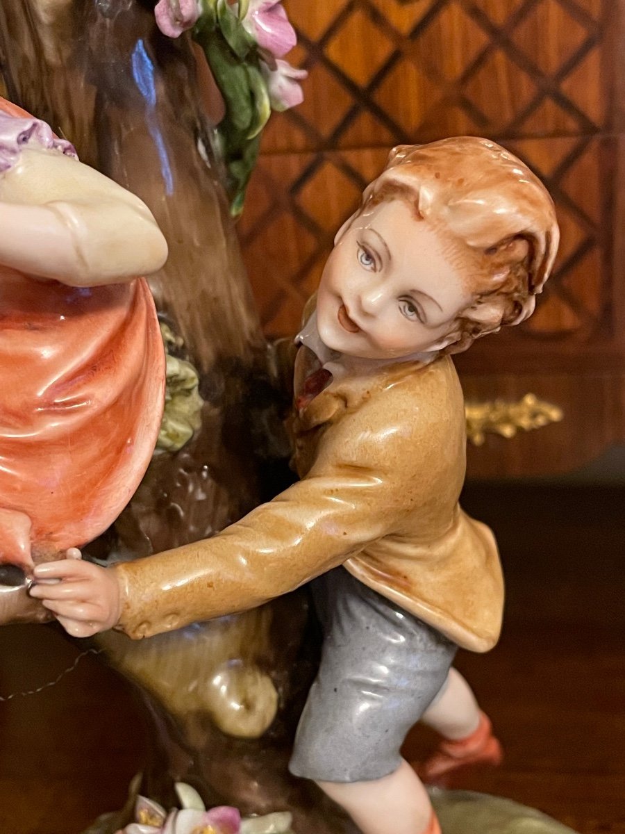 Capodimonte Porcelain Group "children At The Swing".-photo-4