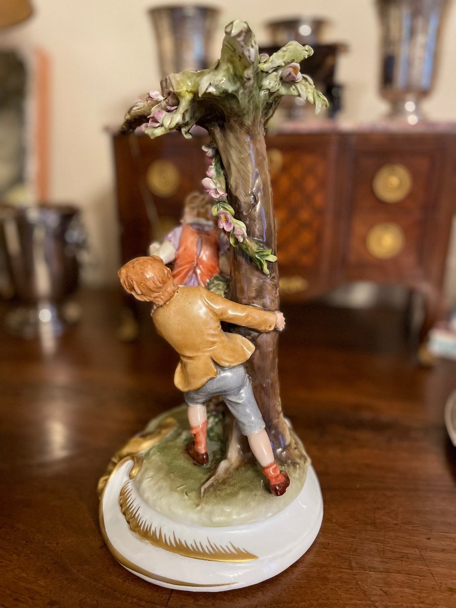 Capodimonte Porcelain Group "children At The Swing".-photo-2