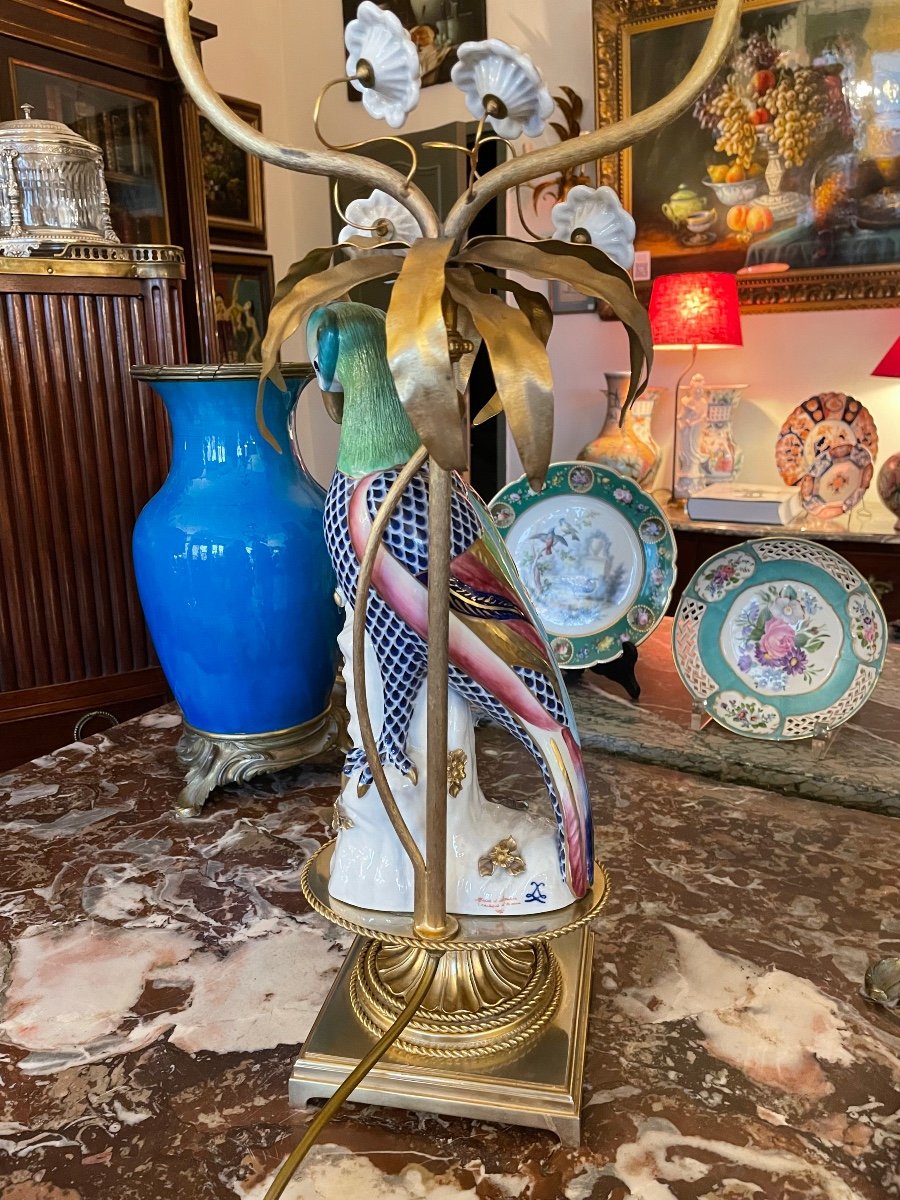 Large Sèvres Porcelain Parrot Lamp.-photo-3