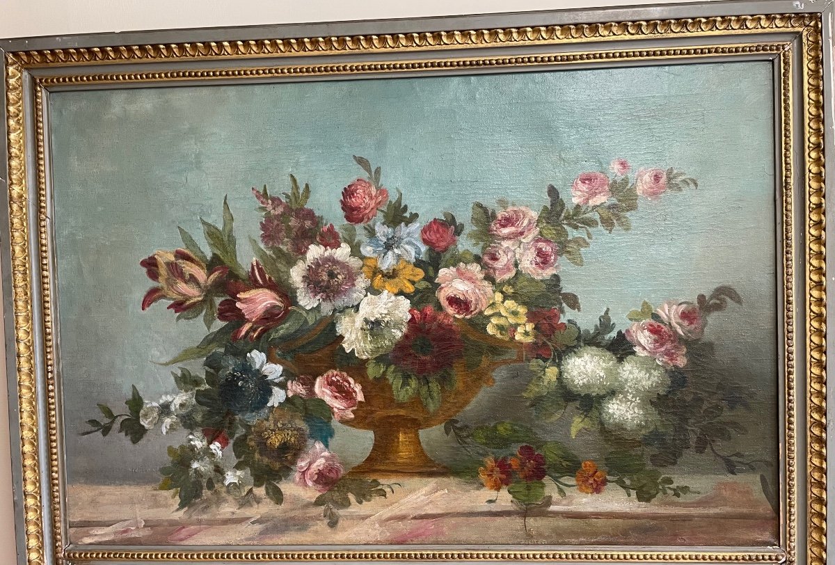 Grand Trumeau D’époque Louis XVI à La Corbeille de Fleurs Sur Un Entablement. -photo-4