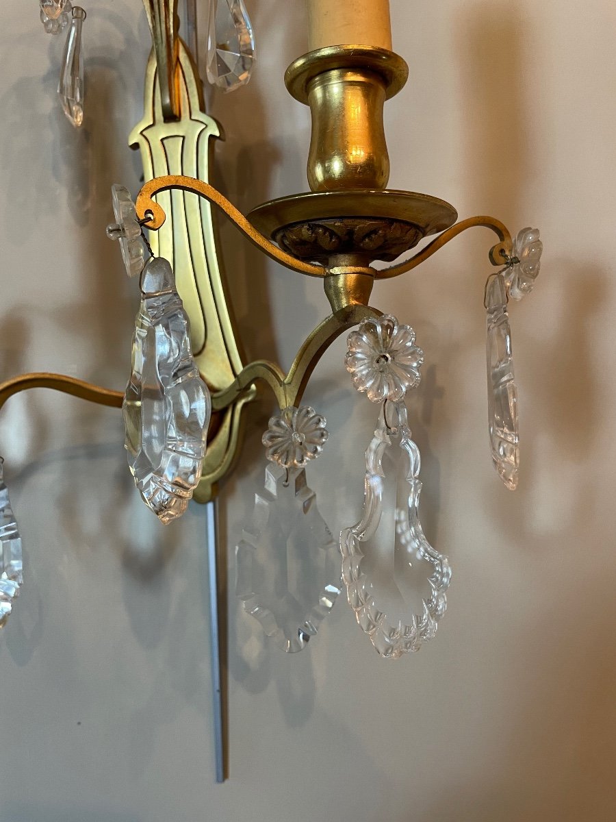 Pair Of Sconces With Pampilles And Gilt Bronze.-photo-4