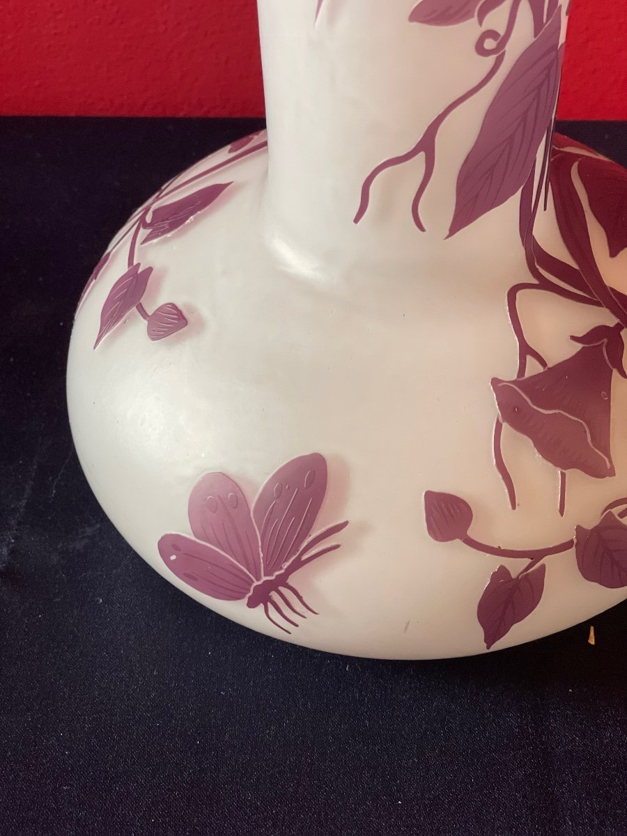 Large Glass Paste Vase, Art Nouveau Period. Signed "crystallerie De Pantin".-photo-4