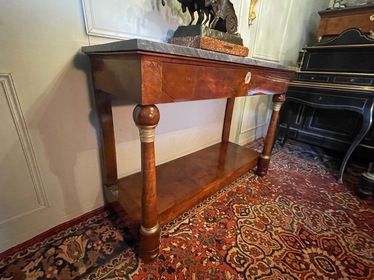 Important Empire Period Mahogany Console. Ball Columns.-photo-4