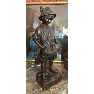 Bronze «  Le Petit Chasseur «  D’auguste Moreau  XIX ème. 