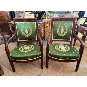 Pair Of Armchairs From The First Empire Period, Around 1806. In Mahogany.