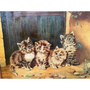 "the Four Little Cats" Hst De Charles - Auguste Mengin. (1853-1933).