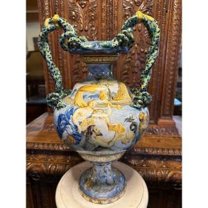Large Urbino Vase, Italian Majolica XIXth Century.