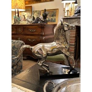 Horse In Silver And Gilt Bronze. Hollywood Regency.