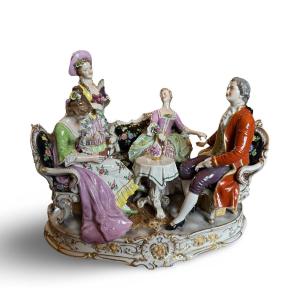 Saxony Porcelain Group From The 19th Century. 