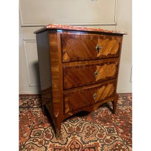 Small 18th Century Commode Stamped A. Heurteaux, In Marquetry 