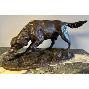 Bronze De Chasse  Auguste Joseph Pieffer ( 1832-1886) Setter à l'arrêt XIX ème. 