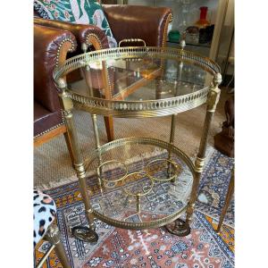 Round Rolling Table, Neo-classical Style, In Gilded Brass, From Maison Baguès. 