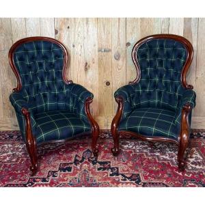 Pair Of Napoleon III Period Mahogany Armchairs.