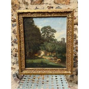 Antique Oil Painting On Canvas. Lively Landscape. French School, Early 19th Century. 