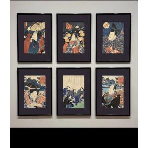Sets Of Six 19th-century Japanese Ukiyo-e Prints.