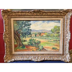 Paysage Provençal . Huile sur toile attribuée à Olive Tamari ( 1898-1980 ).