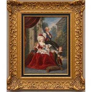 Louis XVI, Marie-Antoinette et leurs enfants.Gouache sur papier d'époque XIX ème siècle.