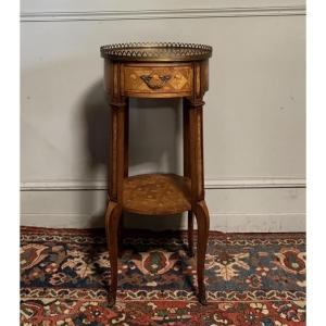 Round Bedside Table With Marquetry In The Louis XV–louis XVI Transitional Style.