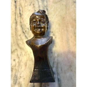 Luigi Melchiorre (1859–after 1908). “the Laughing Child.” Small Bronze Bust, Circa 1900.
