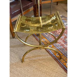 Solid Brass Curule Stool With A Gilded Finish, In The Style Of Maison Jansen, From The 1970s–80s.