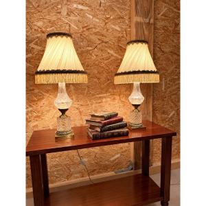 A Pair Of Empire-style Lamps Made Of Crystal And Gilded Bronze.