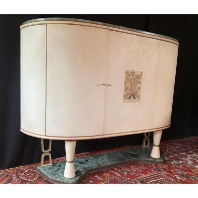 Paolo BUFFA         Bar buffet enfilade  ART DECO   en Parchemin et Marqueterie. 