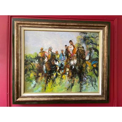 Thoroughbred Horse Racing. Oil On Canvas.