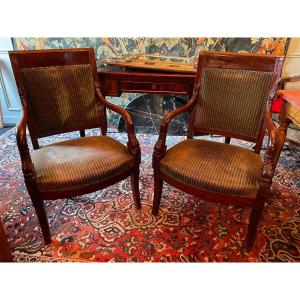 Pair Of Empire Style Mahogany Armchairs.