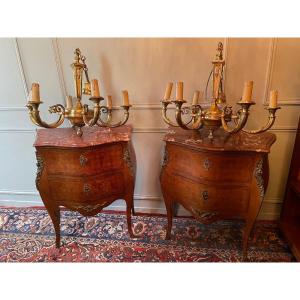 Pair Of Large Empire Style Chandeliers, In Gilt Bronze.