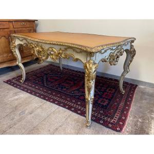 Louis XV Style Venitian  Table In Carved, Lacquered And Gilded Wood. Nineteenth Century.