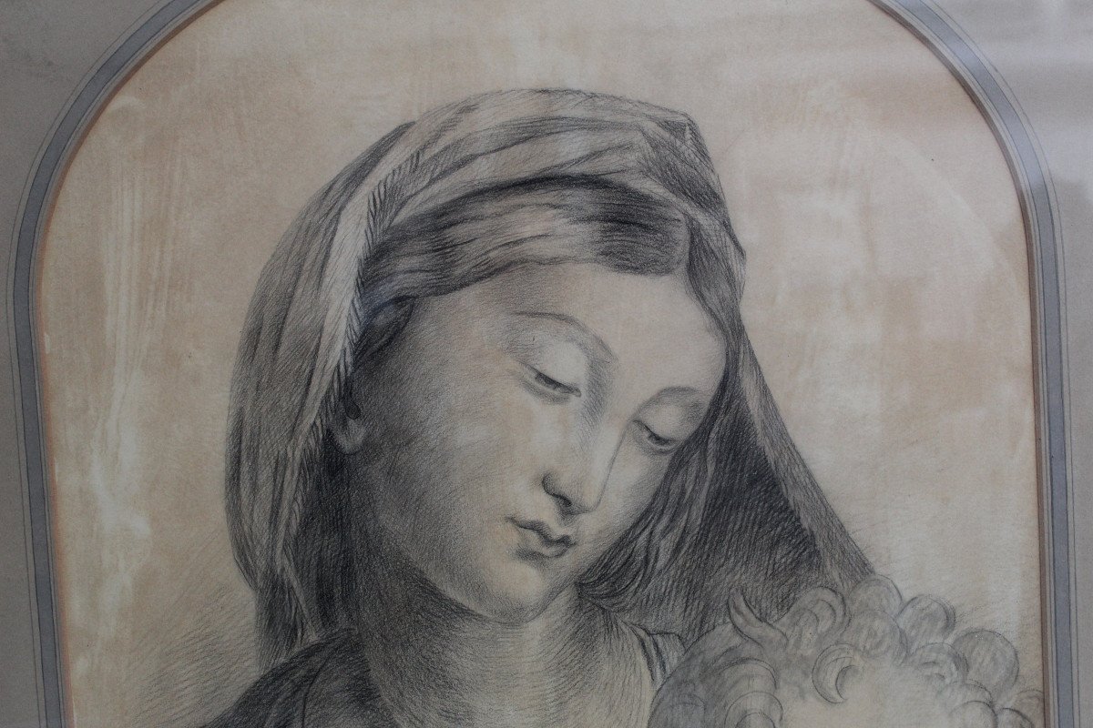Dessin Vierge à l'Enfant Signé Ferdinand D'Orléans -photo-3