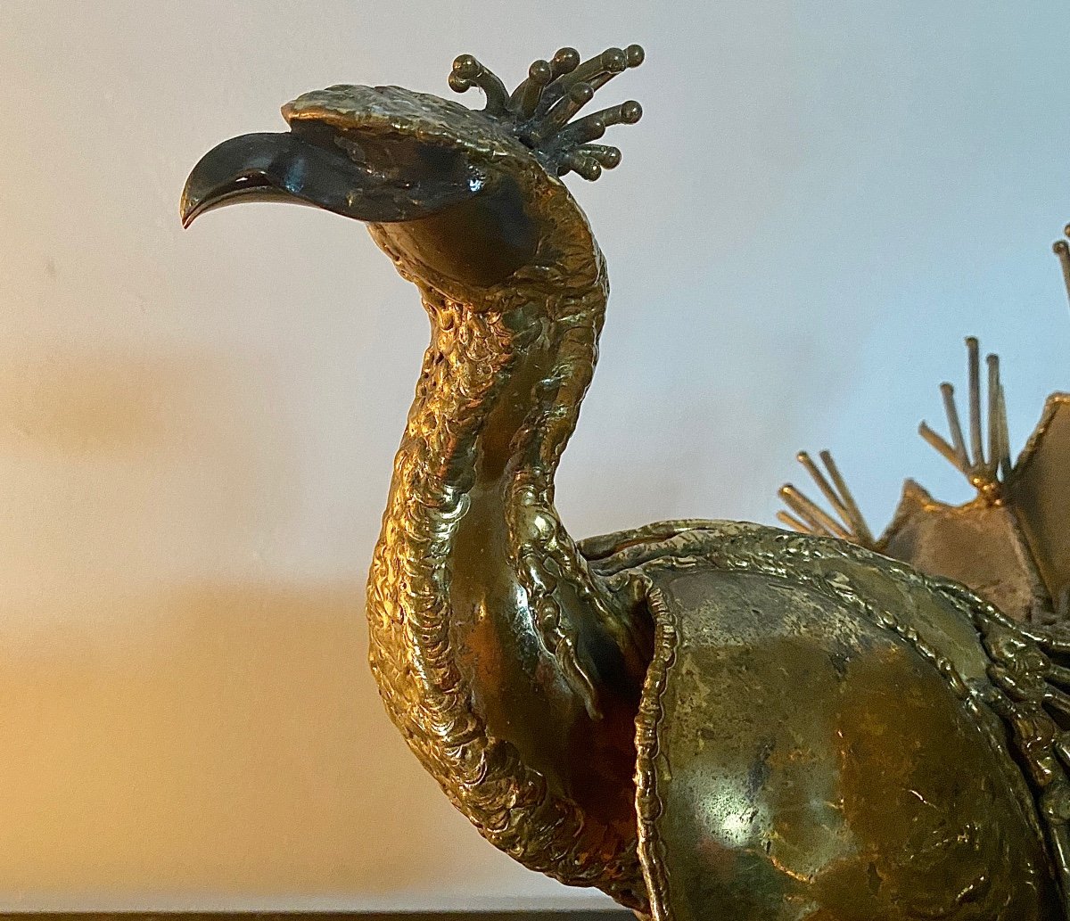 Peacock In Golden Brass In The Spirit Of Jacques Duval- Brasseur (1934 -2021)-photo-1