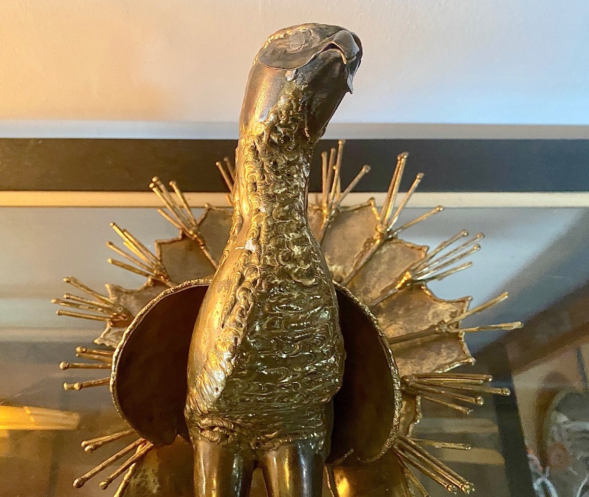 Peacock In Golden Brass In The Spirit Of Jacques Duval- Brasseur (1934 -2021)-photo-4