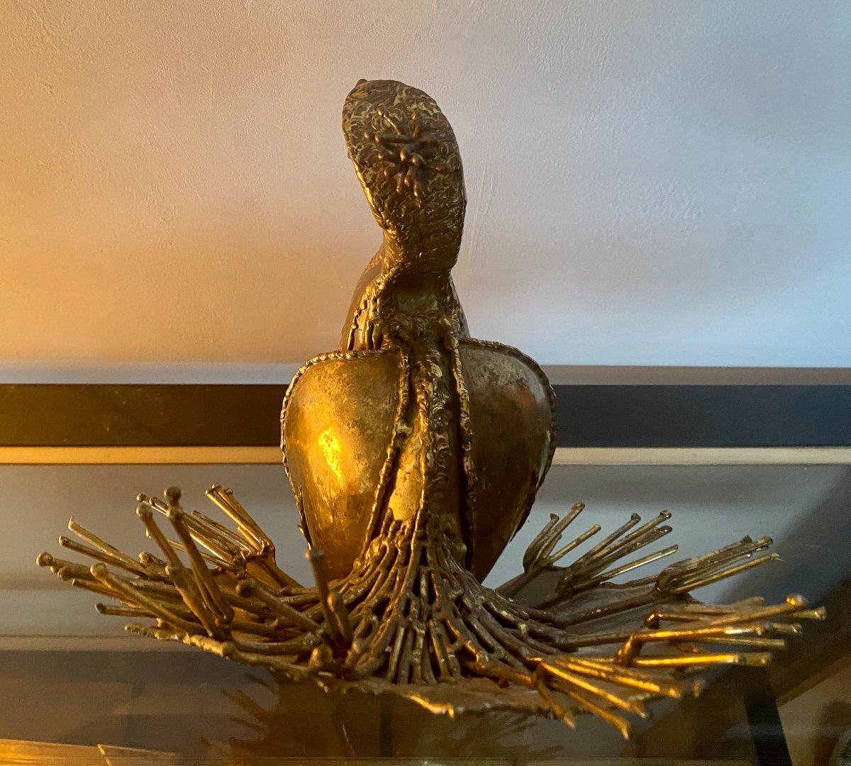 Peacock In Golden Brass In The Spirit Of Jacques Duval- Brasseur (1934 -2021)-photo-8