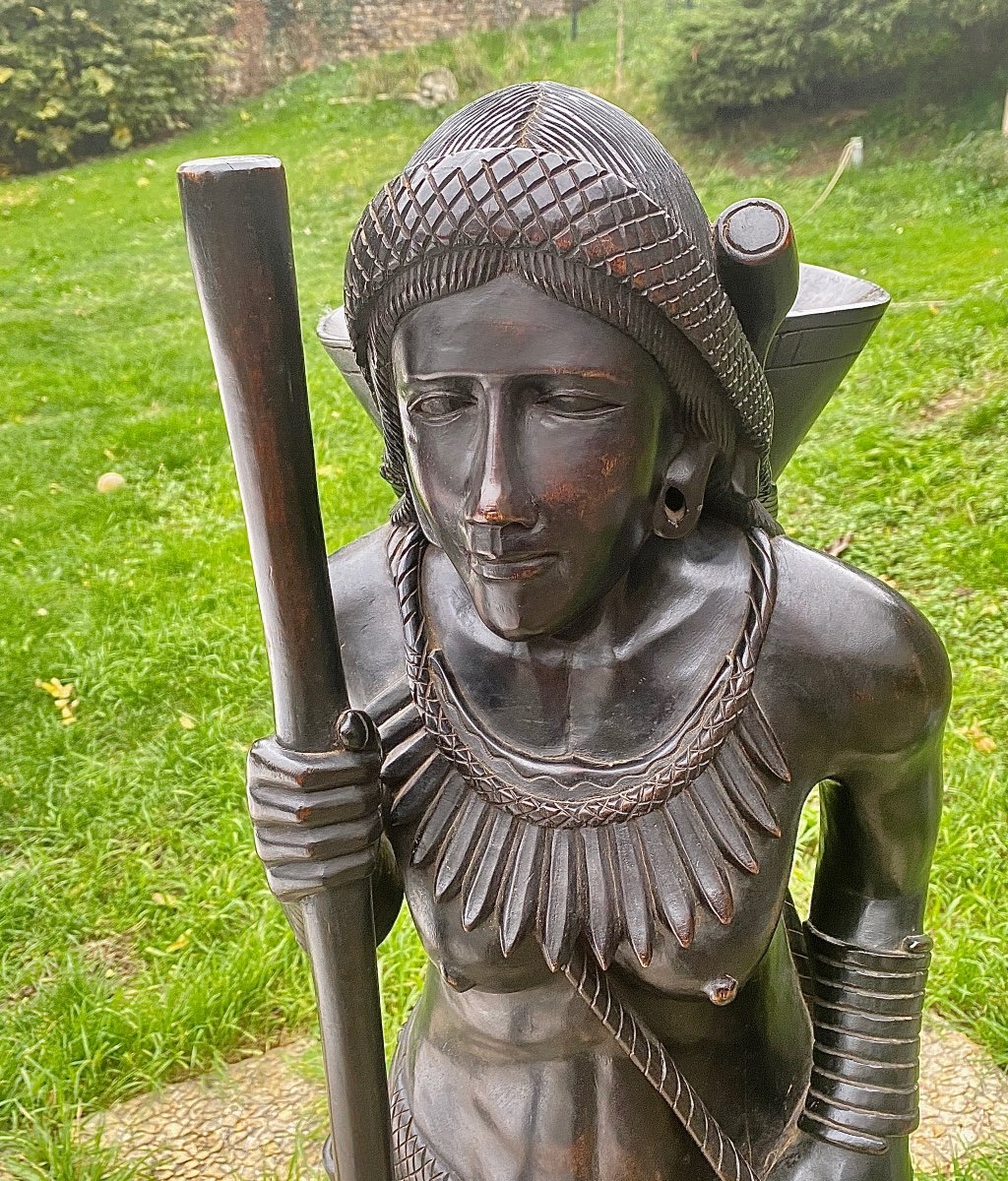 Wooden Sculpture Of A Young Woman And Her Dog, From The Philippines, Circa 50-photo-2