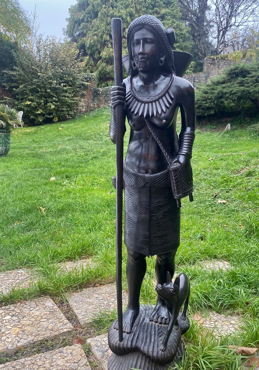 Wooden Sculpture Of A Young Woman And Her Dog, From The Philippines, Circa 50-photo-1