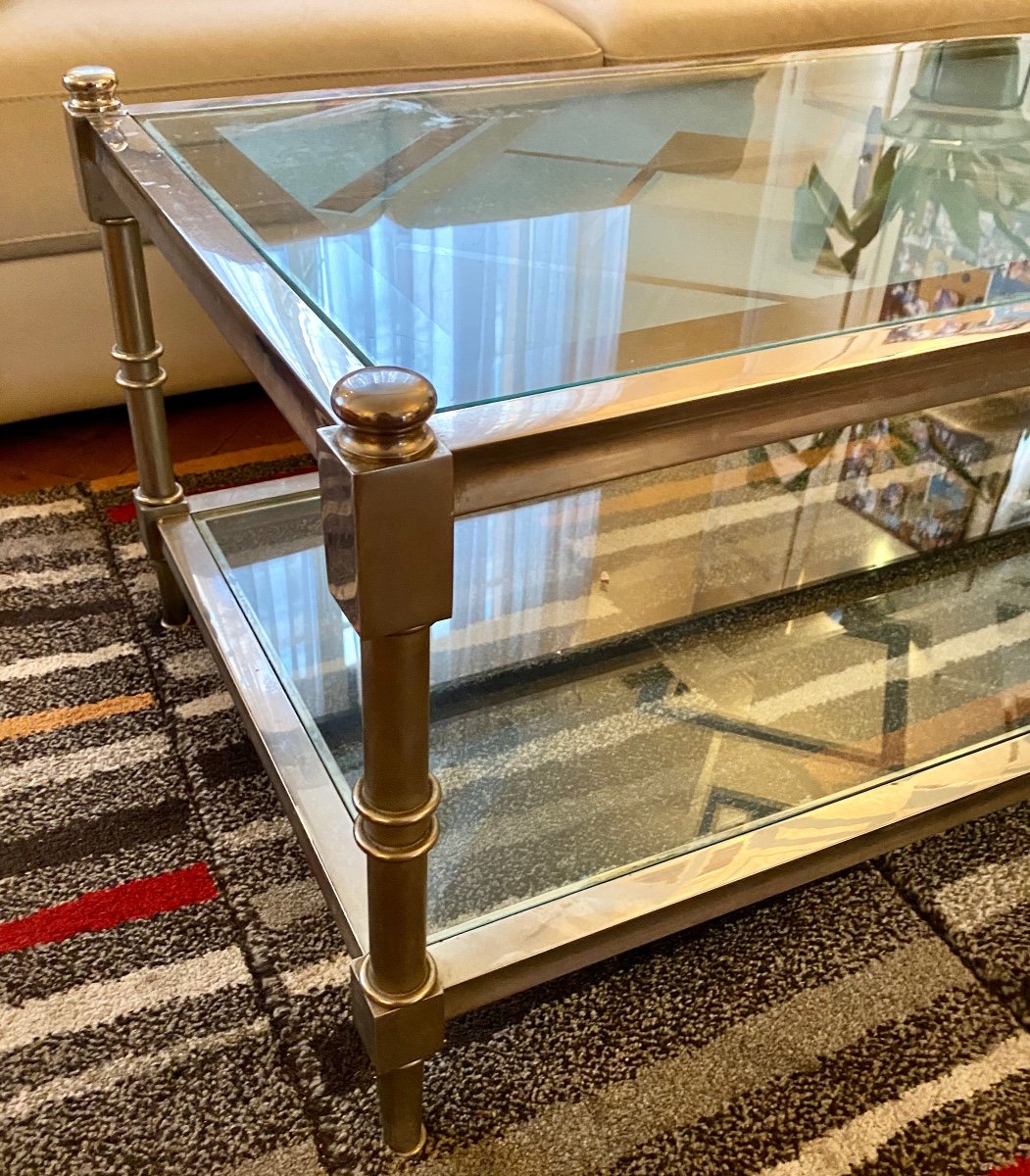 Chromed Bronze Coffee Table Engraved Glass-photo-3