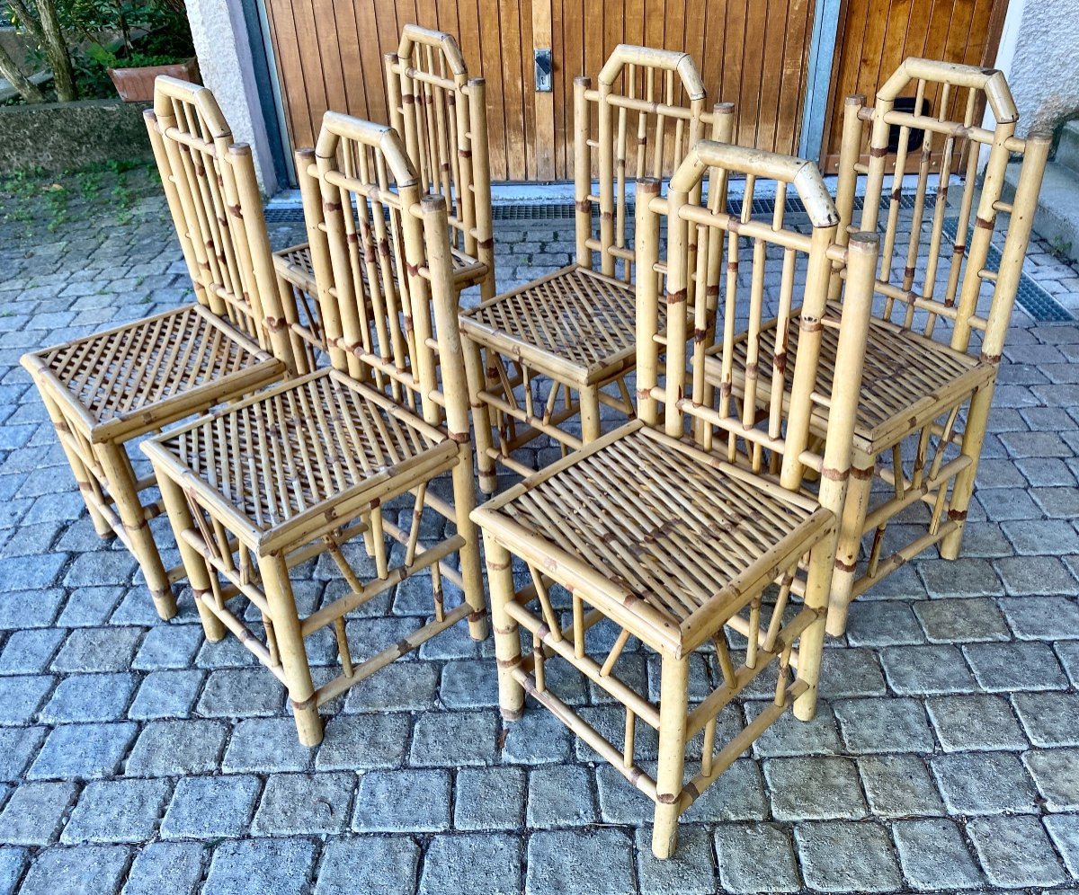 Series Of 6 Real Bamboo Chairs Circa 70-photo-7