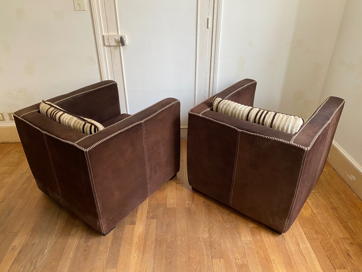 Pair Of Comfortable Italian Nubuck Club Armchairs-photo-2