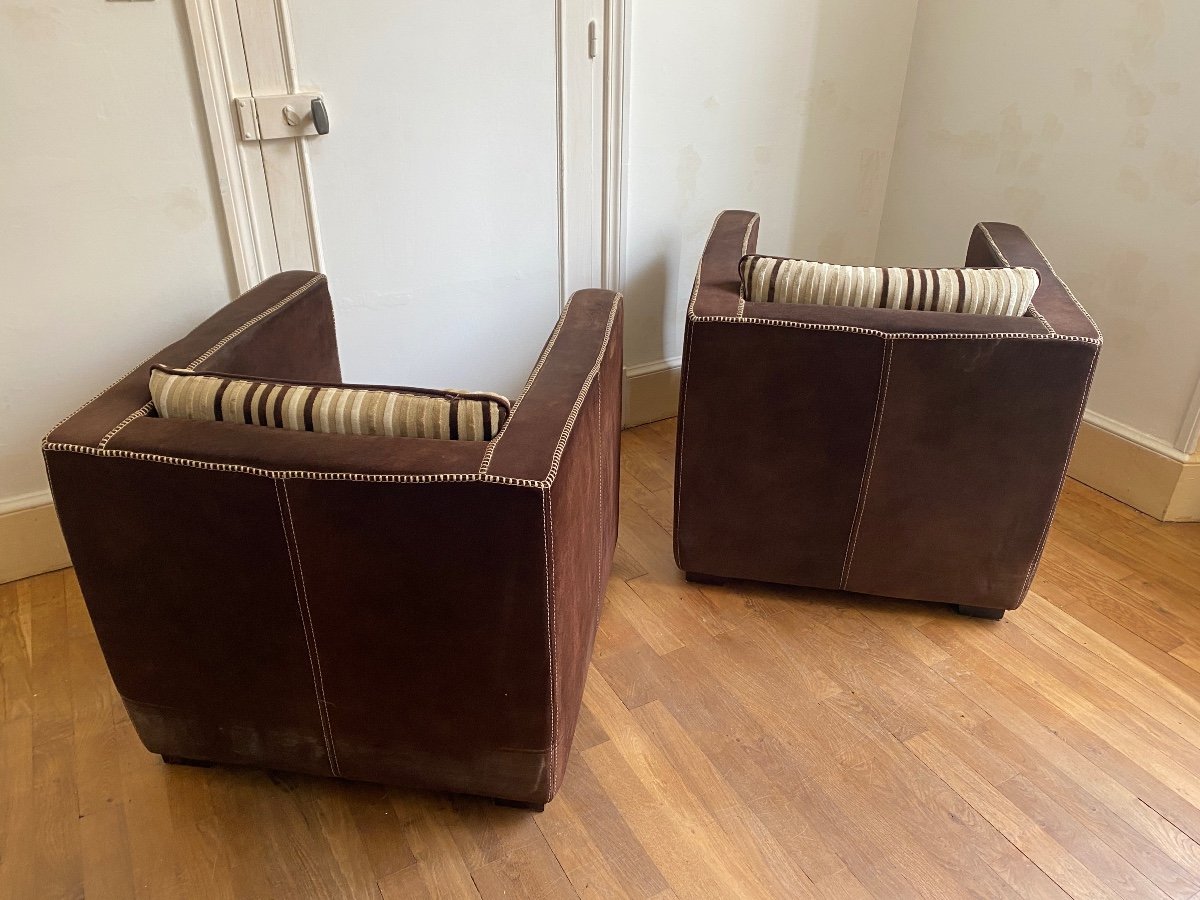 Pair Of Comfortable Italian Nubuck Club Armchairs-photo-2