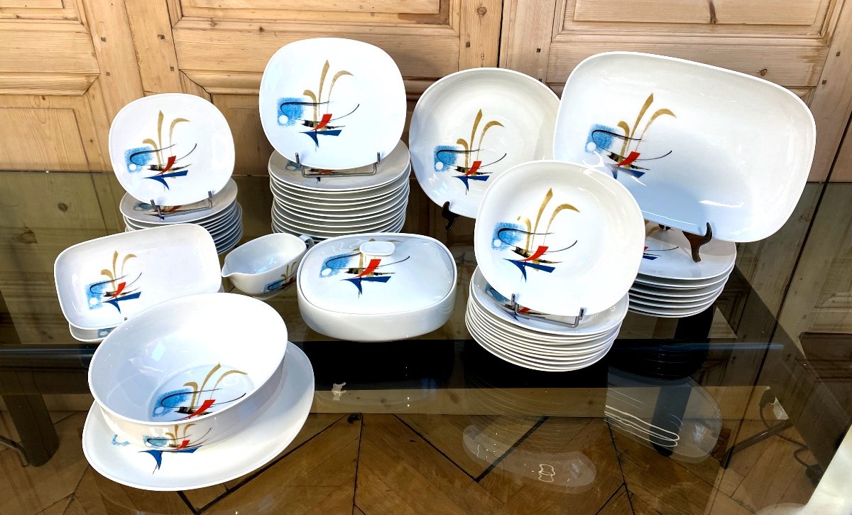 Georges Boyer “rimbaud” Dinner Service Composed Of 54 Pieces In Limoges Porcelain