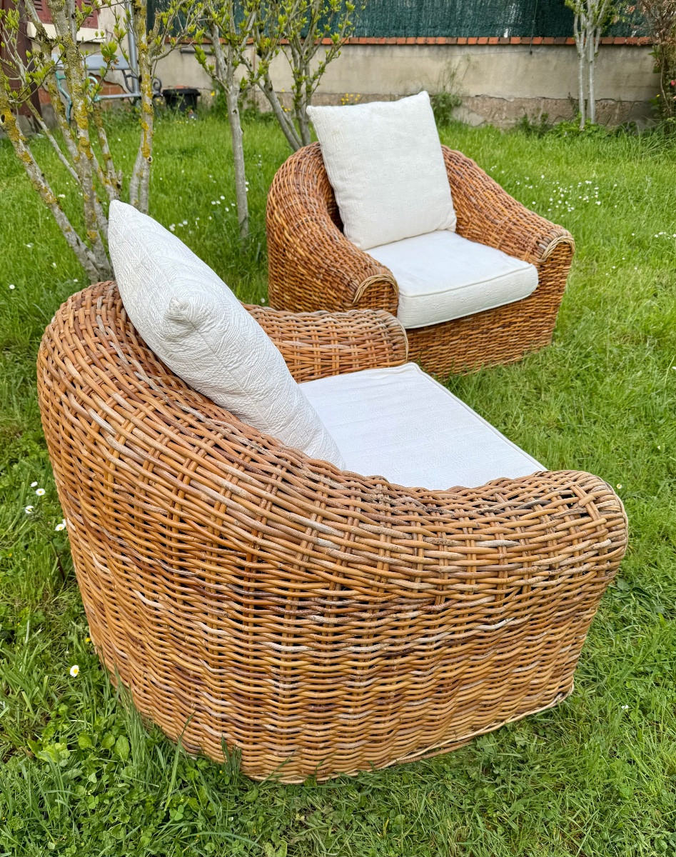 Imposante Paire De Fauteuils Osier-photo-6